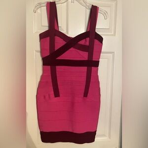 Pink Tonal panel detail Double strap bandage dress